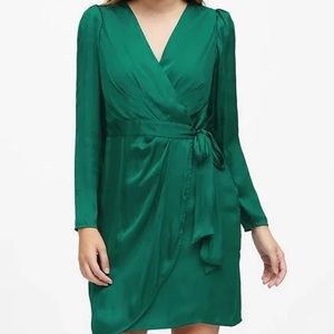 Banana Republic Green Wrap Sheath Dress with Bishop Sleeves